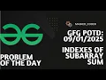 Indexes of Subarray Sum gfg potd 09-01-2025 GFG Problem of The Day