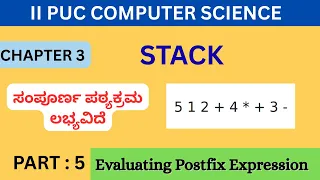 Evaluating postfix expression using Stack - Part 5 in kannada BCA BE PUC