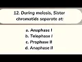 Multiple choice questions on Meiosis