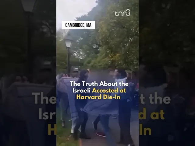⁣An Israeli Harvard student was made to look like he was being accosted at a die-in staged for Gaza.