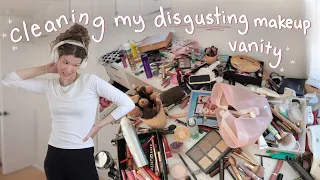 clean & declutter my *disgusting* makeup vanity