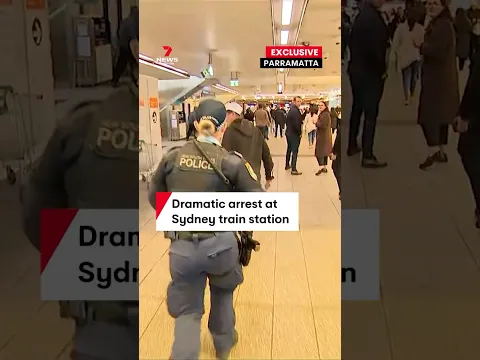 Video Thumbnail: Man holding meat cleaver tackled and arrested at Parramatta Station, Sydney