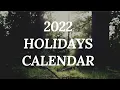 2022 Calendar With Holidays Festivals Events from January to December