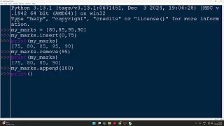Python List Operations Insert Remove Append Pop and Clear VTU 2B 1BPLC105B