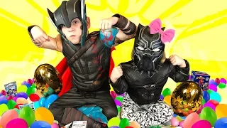 Little Flash and Ava Play Heroes Villains Black Panther and Avengers Edition
