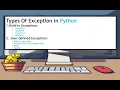 Types of exception Built-in and User defined Exceptions