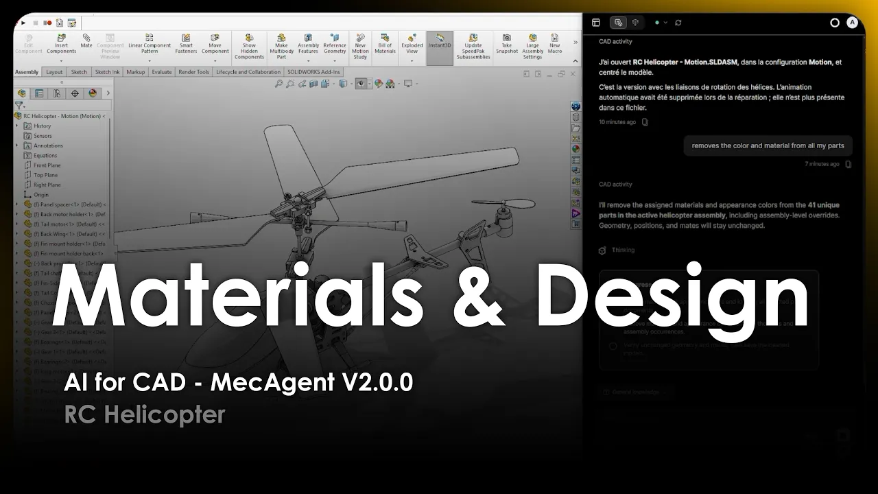 AI for CAD - Material & Design - MecAgent 2.0.0 - RC Helicopter - Demo