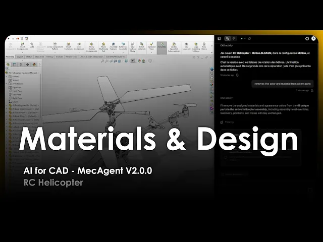 AI for CAD - Material & Design - MecAgent 2.0.0 - RC Helicopter - Demo