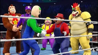 Super Mario Universe Enters WWE Ring! 8 Man Match Goes Crazy WWE 2K