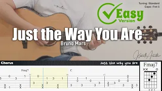 Just the Way You Are (Easy Version) - Bruno Mars | Fingerstyle Guitar | TAB + Chords + Lyrics