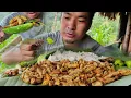 preparing and eating spicy silkworm in Naga traditional style Northeast mukbang India
