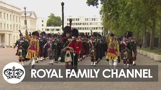 Massed Pipes And Drums Depart Wellington Barracks 