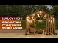 Sunjoy 11x11 Wooden Frame Hardtop Gazebo wth Privacy Screen Dessign