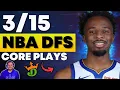 DraftKings NBA DFS Top Core Plays Winning Lineup Strategy for SUNDAY MARCH 15TH 2026