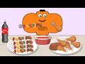 Low Battery Overcharged Eating by Fried Chicken and Grilled Chicken Asmr Mukbang Animation