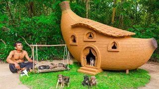 I Built a Giant Banana House for Puppies in the Jungle! 🍌🐶