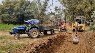 Efficient JCB Backhoe Loader Digging House Foundation & Loading Tractor | Land Filling Process- 125