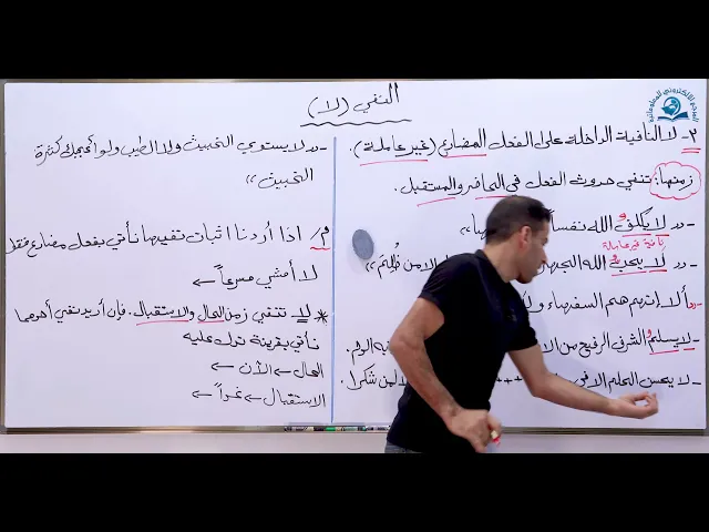 ⁣مادة اللغة العربية للصف السادس الاعدادي : النفي : لا النافية الداخلة على الفعل المضارع