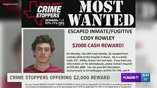 Brazos County authorities searching for missing inmate Crime Stoppers offers 2 000