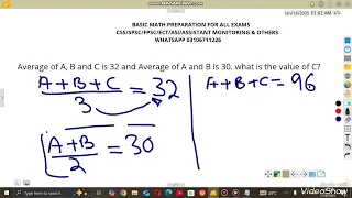The average A B and C is 32....Find the Value of C||Basic Math For All Exams | CSS CCE ASI ECT ||