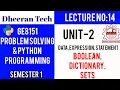 GE8151 PROBLEM SOLVING AND PYTHON PROGRAMMING PSPP Manojkumar Lectures boolean dictionary set