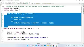 Sum of Array Elements Using Recursion Recursion Function