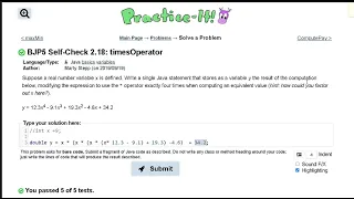 Java Practice-it Primitive Data and Definite Loops Self-Check 2 18 timesOperator
