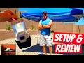 OZARK TRAIL 10 X 10 SLANT LEG CANOPY 700 LUMENS RECHARGEABLE LED LANTERN REVIEW SETUP