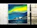 Night Sky Watercolor Painting Easy Northern Landscape Aurora Borealis