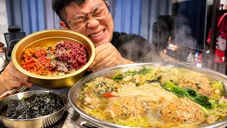 굴림만두전골 육수도 깔끔하고 이건 인정 육회비빔밥까지 대박 레전드 먹방 Dumpling Hot Pot realsound koreanfood Mukbang asmr