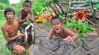 Primitive Technology - Catch Fish Food Cooking - Cook Recipes Eating Show
