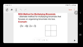 Multiply Binomials Box Method