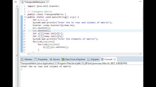 transpose of matrix in java