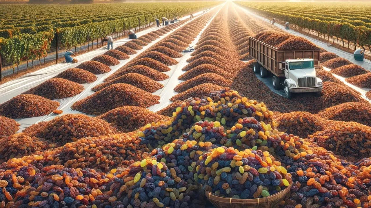 Outline Video US Farmers Harvest And Process 773 Million Pounds Of Raisins This Way
