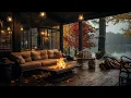 Download Lagu Herfst Gezellige Lake House Porch in regenachtige ochtend met open haard en herfstsfeer om te slapen