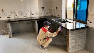From Raw Concrete Frame To Luxurious Countertop - Professional Stonemason Install Granite Kitchen