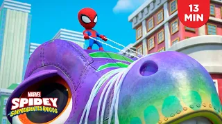 ¡Spidey intenta frenar al dinosaurio robot! 🦖 | Compilado | Spidey y sus Sorprendentes Amigos