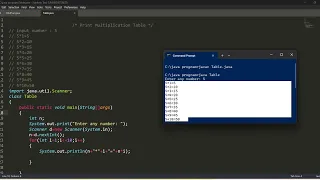 program to print multiplication table java programming