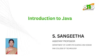 Introduction to Java Programming Object Oriented Programming SNS Institutions