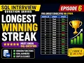 Longest Winning Streak in SQL SQL Interview Question Window Functions SQL Server Episode 6