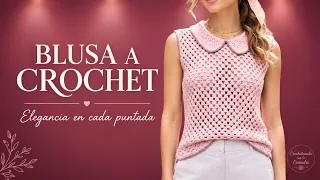 ⭐⭐⭐⭐⭐¡Tienes que probar esto! Elegante blusa de crochet con cuello Peter Pan. pte 2