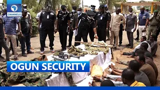 police parade 7 man suspected armed robbery syndicate operating in army uniforms in ogun