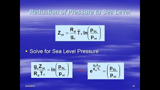 ATSC 240 Barometry - Reduction to Sea Level Pressure