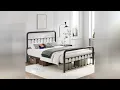 Fluest Queen Bed Frame LED Lights Charging Station Easy Assembly