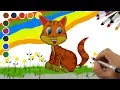 How to Draw Cute Cat Coloring Page for Kids and Learn Color Educational