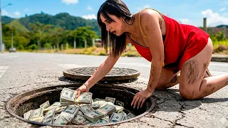 Bella mujer encontró mucho DINERO en una alcantarilla nunca imaginó lo que le iba a pasar