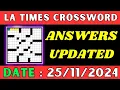 LA Times Crossword Clue Answers for Nov 25 2024 Solved