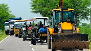 Jcb 3dx loading Mud in TATA Tippers Tractors Swaraj 855F New Holland 3630 4x4 Tractor New Thar Truck