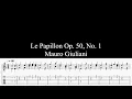 Le Papillon Op. 50, N. 1 Guitar Tablature and Notation Play Along in HD