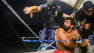 “STAY BACK!” Broken headstay out of control! If it hits you it will KILL YOU!